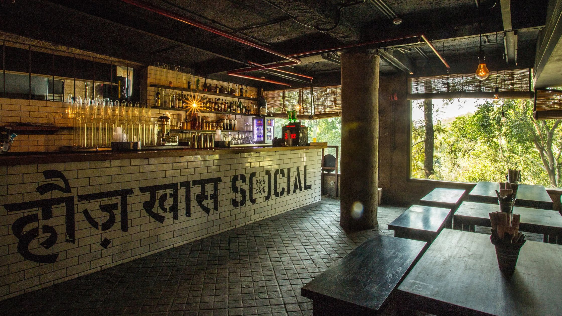 Hauz Khas Social (Hauz Khas Village) with wondering the background color, the best place to visiting the night time, 